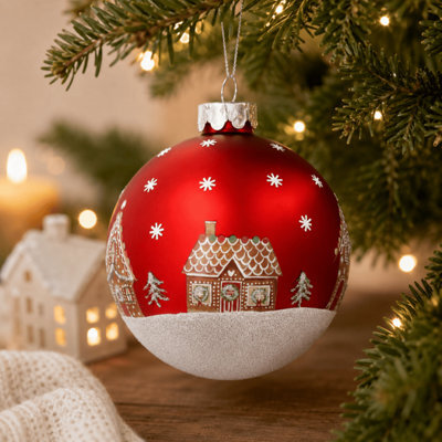 Gisela Graham Christmas Red Gingerbread House Bauble, 8 X 8 Cm, Glossy Traditional Ornament