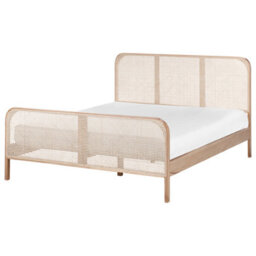 Beliani Bed Pine Wood Gonfaron 160 X 200 Cm (Eu King Size) Light Brown