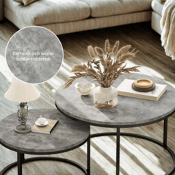 FURNOLD 2Pc Nesting Tables With Faux Marble Tabletop Living Room Furniture Cement Grey - thumbnail 5