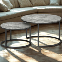 FURNOLD 2Pc Nesting Tables With Faux Marble Tabletop Living Room Furniture Cement Grey - thumbnail 6