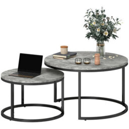 FURNOLD 2Pc Nesting Tables With Faux Marble Tabletop Living Room Furniture Cement Grey - thumbnail 7