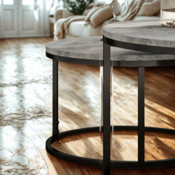 FURNOLD 2Pc Nesting Tables With Faux Marble Tabletop Living Room Furniture Cement Grey - thumbnail 3