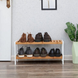 Songmics 2-Tier Shoe Rack Bamboo Shoe Organiser Storage Shelf Rack - thumbnail 1
