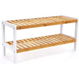 Songmics 2-Tier Shoe Rack Bamboo Shoe Organiser Storage Shelf Rack - thumbnail 4