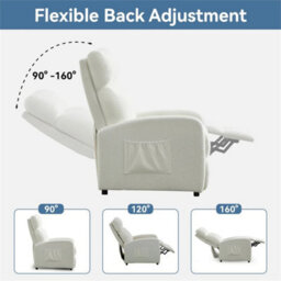 White-Soft Fabric Push Back Recliner Chair - thumbnail 5