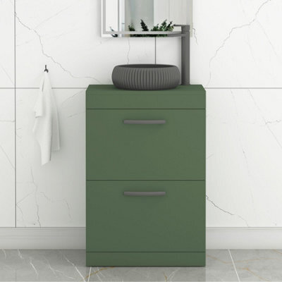 Royal Bathrooms Turin 800mm Freestanding Bathroom Vanity Unit With Sink 2 Drawer Matt Green & Milan Black Countertop Basin - image 1