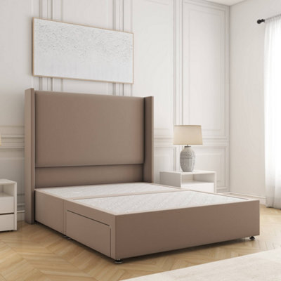 Bsspoke Austin Divan Bed Set Mink Plush Velvet With 54Inch Wingedback Headboard & No Mattress No Drawers In All Sizes - image 1