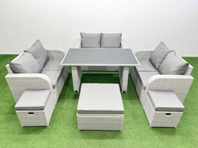 Fimous 9 Seater Patio Garden Furniture Sets With Black Glass Top Dining Table Love Sofa 3 Stool Light Grey - image 1