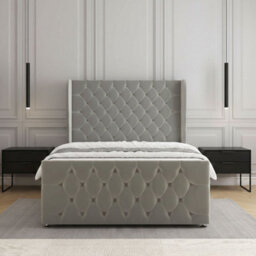 REGIONAL FURNISHINGS Divan Bed Set Silver Plush Velvet 54Inch Headboard & 20Inch Footboard 2Drawers Footend & No Mattress In 4Ft 4Ft6 5Ft 6Ft Sizes - thumbnail 3