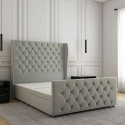 REGIONAL FURNISHINGS Divan Bed Set Silver Plush Velvet 54Inch Headboard & 20Inch Footboard 2Drawers Footend & No Mattress In 4Ft 4Ft6 5Ft 6Ft Sizes - thumbnail 2