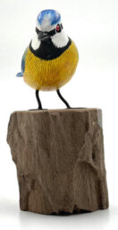 My Square Mile Bird Statue Ornament Wooden Hand Carved Bird Tree Stump  British Birds Indoor/outdoor Garden Ornament (Blue Tit) - thumbnail 2