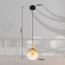 Luminosa Lighting Luminosa Lopusa Globe Slim Pendant Ceiling Light Matt Black Amber Glass Shade 1X G9 - thumbnail 7