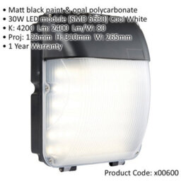 Outdoor Wall Mounted Bulkhead Light - 30W Cool White Led - Photocell Sensor - thumbnail 2