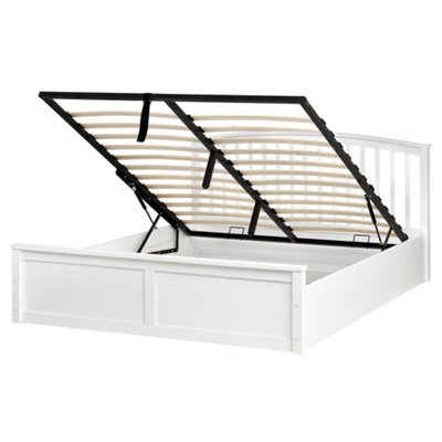 Beliani Ottoman Bed Pine Wood Clarbec 160 X 200 Cm (Eu King Size) White - image 1