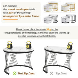 Btm Modern Round Nesting Coffee Table Set Of 2, Marble Effect Top, White & Black, With Drawers - thumbnail 6
