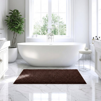 Moonlight Bedding Plush Chenille Bathroom Floor Mat Non-Slip Quick-Dry Absorbent Bathroom & Doorway Shower Rug Brown 60X90 Cm - image 1