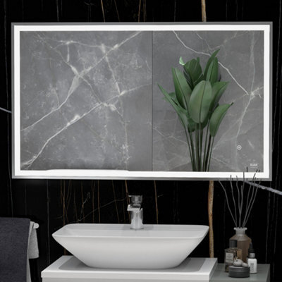 RAK Ceramics Rak Picture Square 600X1200mm Led Illuminated Bathroom Mirror With Touch Sensor & Demister, Chrome Frame, Ip44