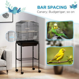 Pawhut Bird Cage For Budgie Finch Canary Parakeet W/ Stand Tray Black - thumbnail 6