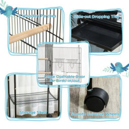 Pawhut Bird Cage For Budgie Finch Canary Parakeet W/ Stand Tray Black - thumbnail 5