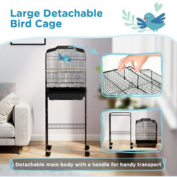 Pawhut Bird Cage For Budgie Finch Canary Parakeet W/ Stand Tray Black - thumbnail 4