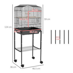Pawhut Bird Cage For Budgie Finch Canary Parakeet W/ Stand Tray Black - thumbnail 3