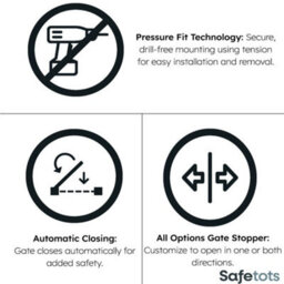 Safetots Elite Pressure Safety Gate, 188Cm - 197Cm, Matt Black, Pressure Fit Stair Gate - thumbnail 4