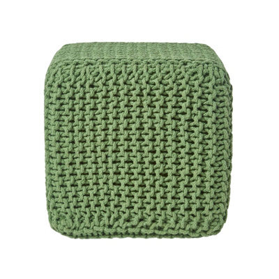 Homescapes Forest Green Cube Cotton Knitted Pouffe Footstool - image 1