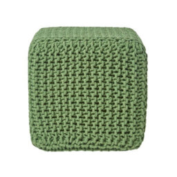 Homescapes Forest Green Cube Cotton Knitted Pouffe Footstool - thumbnail 1