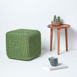 Homescapes Forest Green Cube Cotton Knitted Pouffe Footstool - thumbnail 5