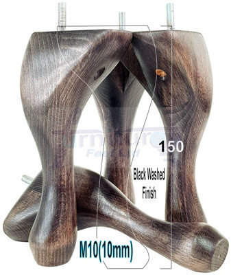L&F Queen Anne Wooden Legs Black Washed 150mm High Set Of 4 Replacement Furniture Feet Chairs Sofas Footstools M10 (10mm) - image 1