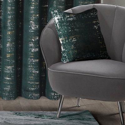 Intimates Distressed Metallic Velvet Cushion, Sophisticated Sparkle Sofa Decor, Zip Closure, Machine Washable - Green