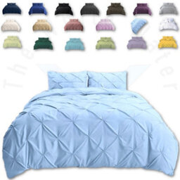 TheWhiteWater Limited Pintuck Duvet Cover Set + Matching Pillowcases, Hand Stitches Quilt Bedding Set - Duck Egg - thumbnail 1