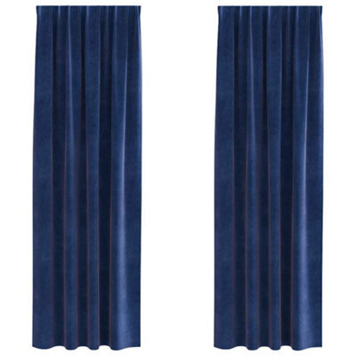 Berkfield Modern Blackout Curtains With Top Tape 2 Pcs Dark Blue Velvet - image 1
