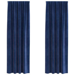 Berkfield Modern Blackout Curtains With Top Tape 2 Pcs Dark Blue Velvet - thumbnail 1
