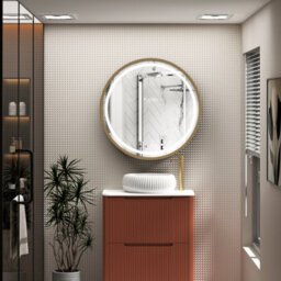 Royal Bathrooms Avenza 800 X 800mm Brushed Brass Frontlit Led Cabinet Illuminated Bathroom Mirror With Demister Pad & Touch Sensor - thumbnail 3