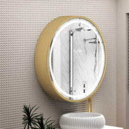 Royal Bathrooms Avenza 800 X 800mm Brushed Brass Frontlit Led Cabinet Illuminated Bathroom Mirror With Demister Pad & Touch Sensor - thumbnail 4