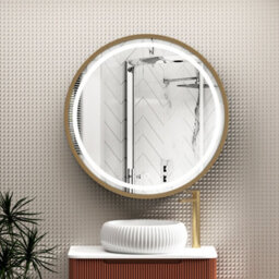 Royal Bathrooms Avenza 800 X 800mm Brushed Brass Frontlit Led Cabinet Illuminated Bathroom Mirror With Demister Pad & Touch Sensor