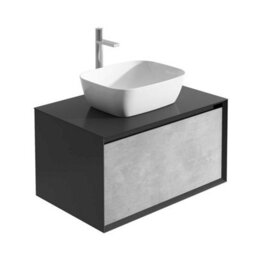 Plum&clay Declan Black & Concrete Wall Mounted Vanity Unit With Black Countertop Set (W)600mm (H)400mm