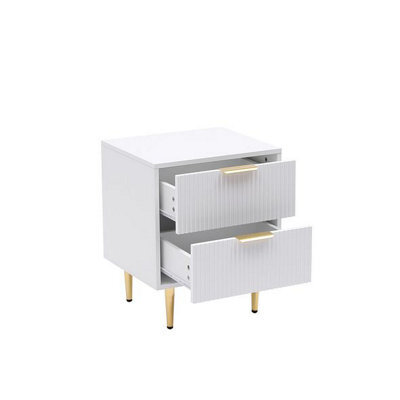 MMT Funiture Designs White mmt Bedside Table, 2 Drawers, White/black With Gold Legs, 42Cm Wide Chest - image 1