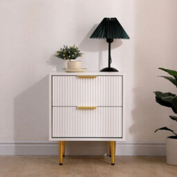 MMT Funiture Designs White mmt Bedside Table, 2 Drawers, White/black With Gold Legs, 42Cm Wide Chest - thumbnail 7