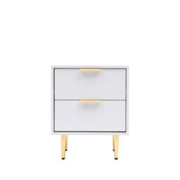 MMT Funiture Designs White mmt Bedside Table, 2 Drawers, White/black With Gold Legs, 42Cm Wide Chest - thumbnail 2