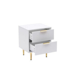 MMT Funiture Designs White mmt Bedside Table, 2 Drawers, White/black With Gold Legs, 42Cm Wide Chest