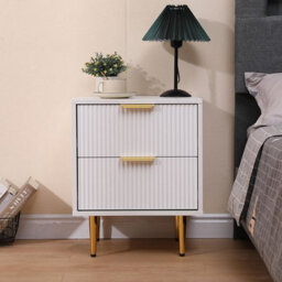 MMT Funiture Designs White mmt Bedside Table, 2 Drawers, White/black With Gold Legs, 42Cm Wide Chest - thumbnail 8