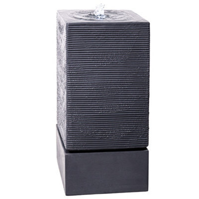 Primrose Bari Square Column With Rippling Effect Garden Water Feature Fountain With Led Lights H85Cm - image 1