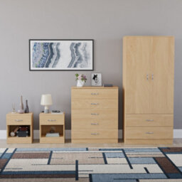 Lassic Vida Designs Riano 4 Piece Bedroom Set (1 Drawer Bedside Chest, 5 Drawer Chest, 2 Door 2 Drawer Wardrobe), Pine - thumbnail 7