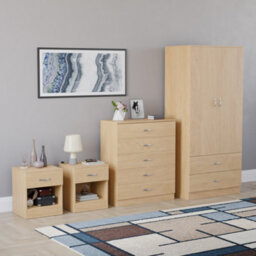 Lassic Vida Designs Riano 4 Piece Bedroom Set (1 Drawer Bedside Chest, 5 Drawer Chest, 2 Door 2 Drawer Wardrobe), Pine - thumbnail 6