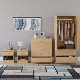 Lassic Vida Designs Riano 4 Piece Bedroom Set (1 Drawer Bedside Chest, 5 Drawer Chest, 2 Door 2 Drawer Wardrobe), Pine - thumbnail 2