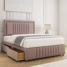 Bsspoke Lily Divan Bed Set Pink Plush Velvet 24Inch Headboard & Footboard & 2 Drawers Same Side & Mattress In All Sizes
