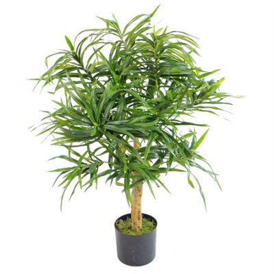 Leaf Artificial Ficus Tree Plant Green Dracaena 100Cm Wood Trunk - image 1