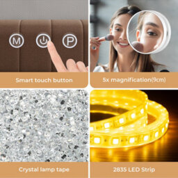 Emitto Tabletop Touch Led Vanity Mirror Crystal Usb Makeup 80X62Cm Large - thumbnail 8